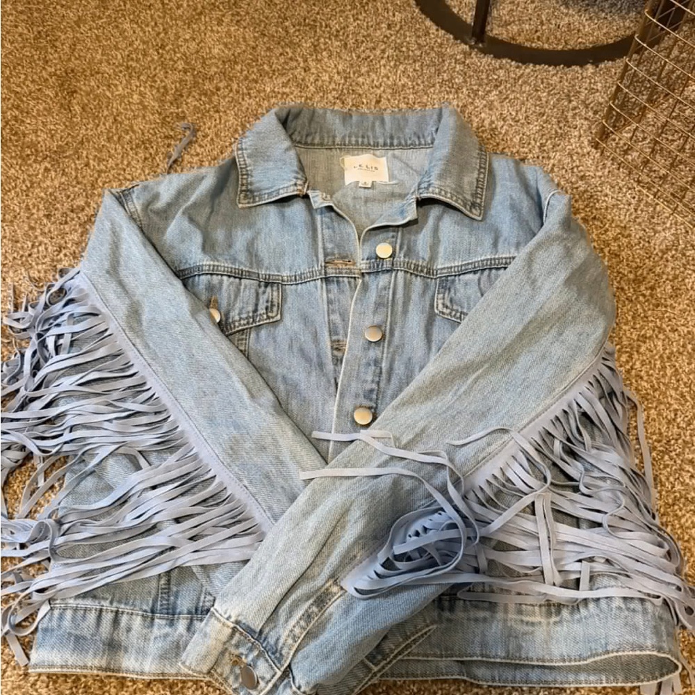 Le Lis Light Blue Fringe Denim Jacket